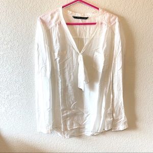 ZARA Trafaluc White Thin Linen Tie Top